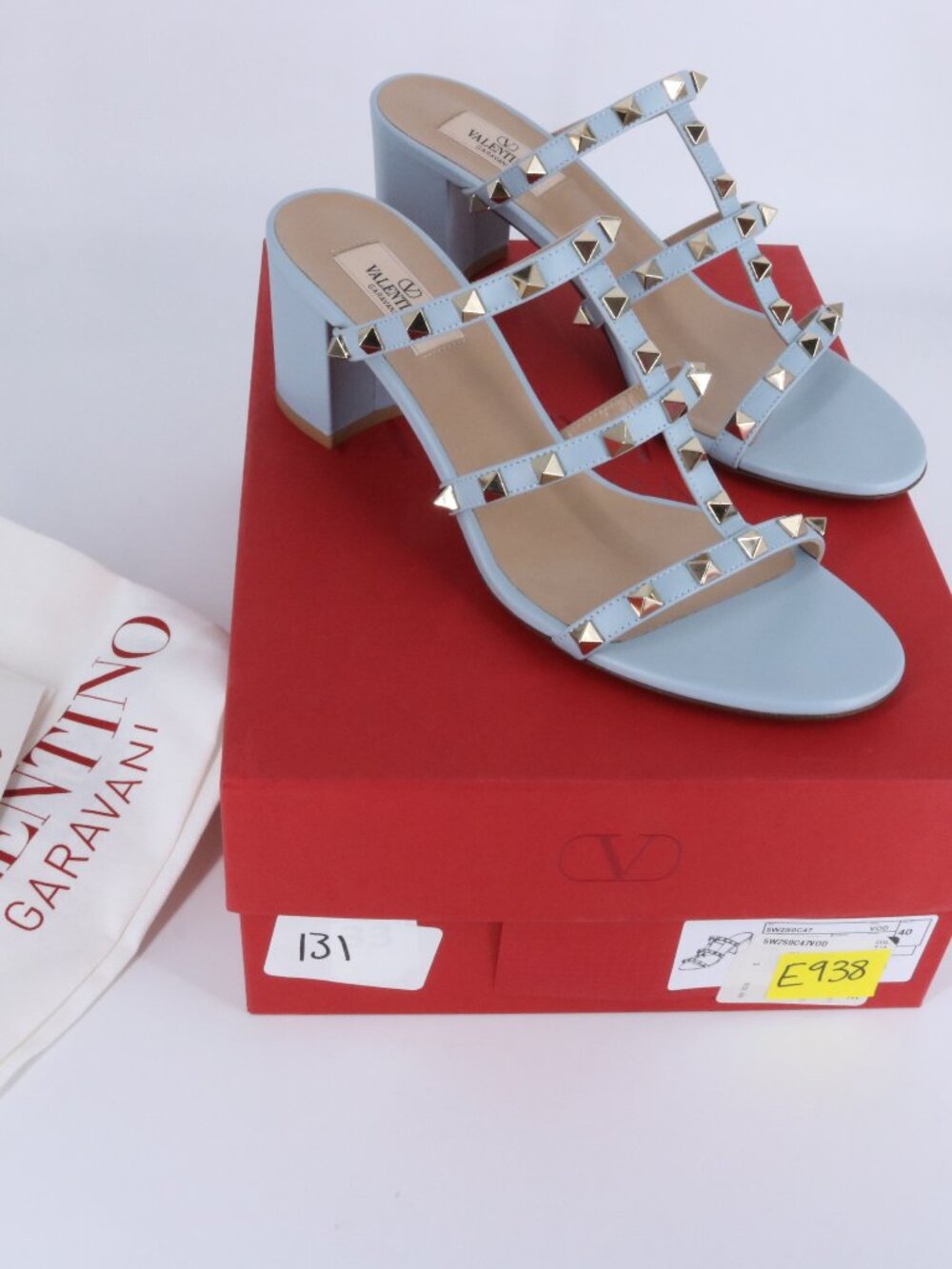 Valentino 40 Porcelain Blue Gold Cage Rockstud 60mm Classic Heels Sandals E938 - Picture 2 of 15